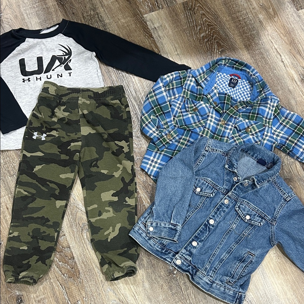 Under Armour Camo Pants and Plaid Shirt Set size 4